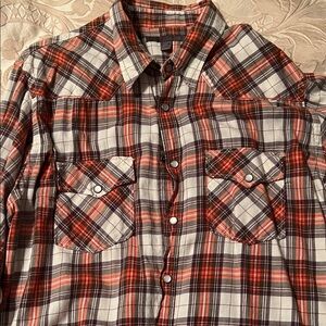 Men's Plaid Button-Up Shirt - Red and Black